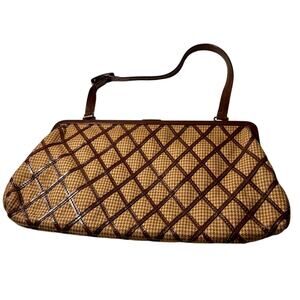 Nicole Miller Collection Vintage Brown Woven Diamond Pattern Envelope Clutch EUC